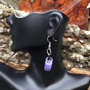 Purple boba tea drink earrings 925 silver milk